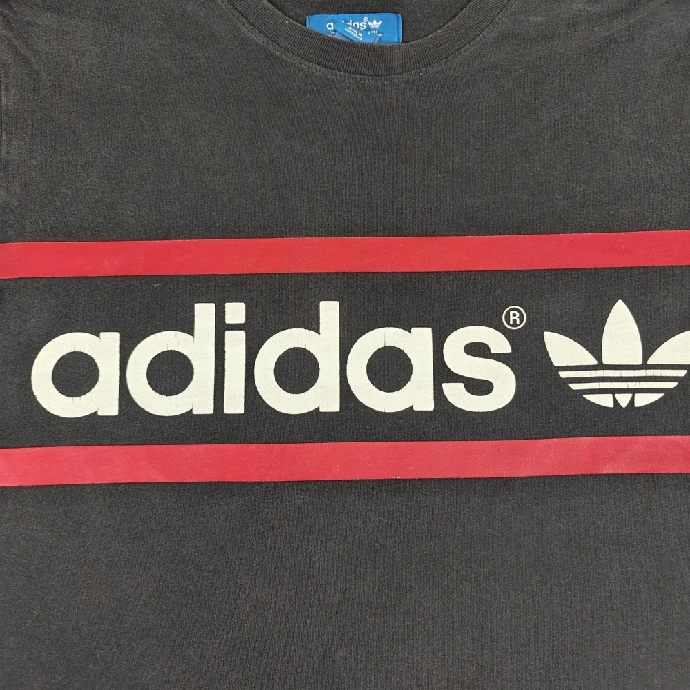 Adidas Shirt Mens Large‎ Black Red Trefoil Spell Out Logo Athletic Cotton Z38386 - Picture 2 of 11